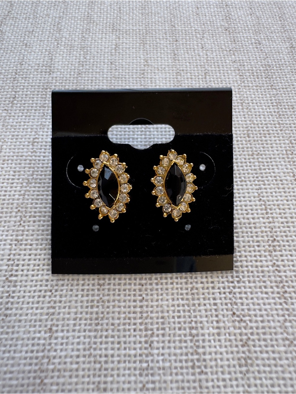 Vintage Marquise Black Onyx Crystal Halo Earrings